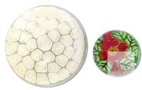 2 Vintage Millefiori Glass Paperweights : Murano-Style White & Red Flower With Leaves, Up to 3.5" Across, No Chips or Cracks
