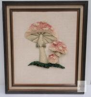 Framed Retro Punch Needle Mushroom Wall Art, Handmade Textile,