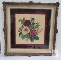 Framed Petit Point Embroidery by Babs Fuhrmann &ndash; Bouquet of Roses, Mid-20th Century, 12.8" x 11.7"