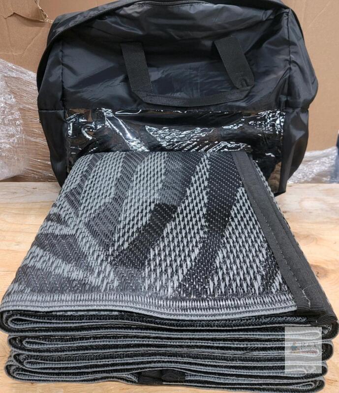 New Outdoor Reversible Plastic Camping Rug for RV , Porch ,Deck,Camper,Balcony, Backyard,Black & Gray - 6ft&times;9ft