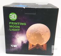 3D-Printed Moon Lamp Night Light, 1W LED, USB Rechargeable, PLA, Touch Control, 5.9&rdquo; w/ Stand