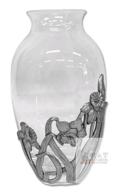 Vintage 1992 Seagull Pewter Daffodils Glass Vase, 8.25" Tall - No Chips or Cracks