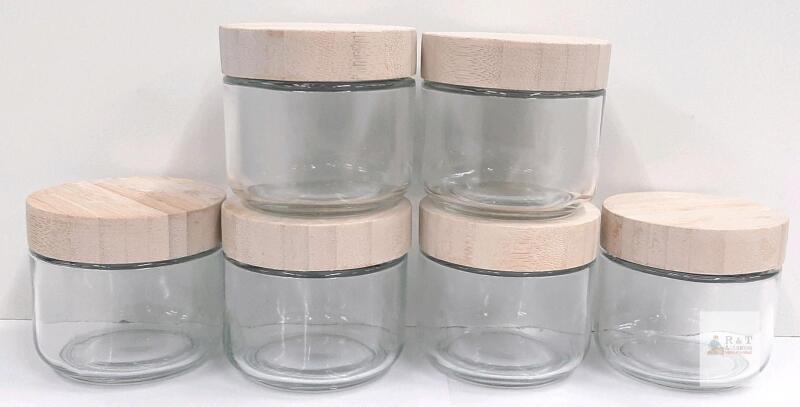 Set of 6 Glass Storage Jars with Bamboo Lids, Airtight, 7 oz Capacity, 3.5" Diameter new