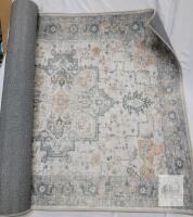 Large Machine-Made Oriental Area Rug 36*85", Gray/Cream/Gold, Low Pile, Synthetic Fiber