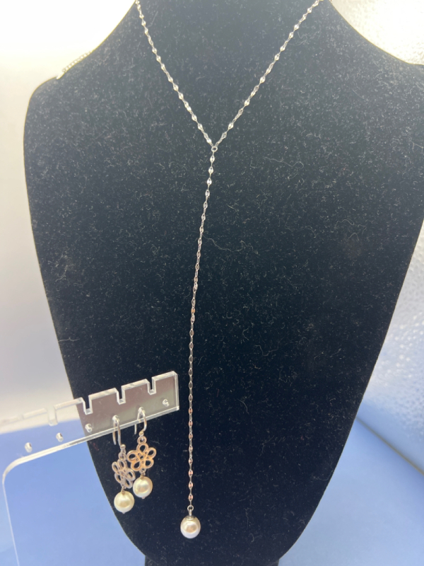 Pandora fresh Water Pearl Earrings 925 Sterling Lariat Necklace