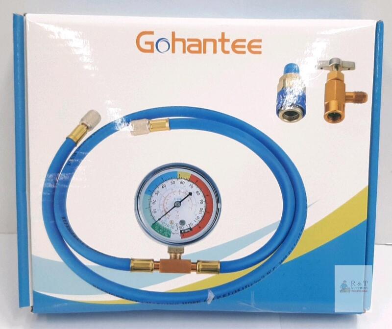 Gohantee R134a Recharge Hose Kit with Analog Gauge, 19" Hose, Quick Connect, Can Tap Valve