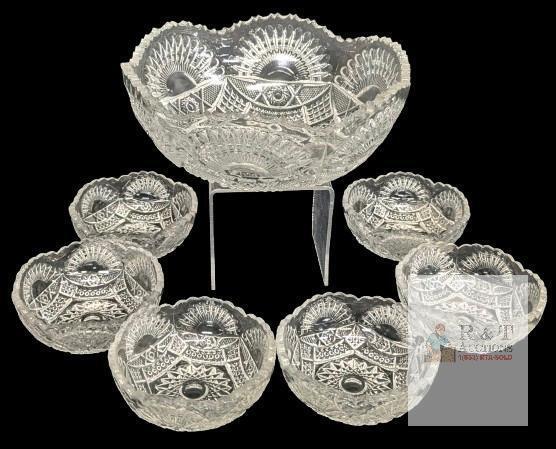 Vintage Berry Bowl Set : 8.5" D &times; 3.25" Serving Bowl & 6&times; 4.15"D &times; 1.5" Smaller Bowls, Fleabite Chips Along Edges