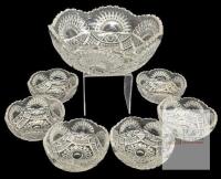 Vintage Berry Bowl Set : 8.5" D &times; 3.25" Serving Bowl & 6&times; 4.15"D &times; 1.5" Smaller Bowls, Fleabite Chips Along Edges