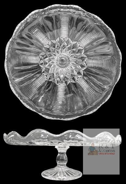 Vintage to Possibly Antique Clear Pressed Glass Scalloped Edge Footed Cake Stand, 8.2" Diameter &times; 3.15" Tall, No Chips or Cracks, Some Rough Spots Can Be Felt Near Seams