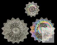 Vintage Unsigned Federal Glass Petal Pattern Serving Plates : 2&times; 11.25" (Clear & Aurora Iridescent) & Small 6.3" Aurora Iridescent Carnival Glass Dish, No Chips or Cracks