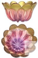 Waltherglas Germany Art Glass Tulip Flower Bowl Small, Pink & Gold, 4.8"d &times; 2.65" Tall, No Chips or Cracks