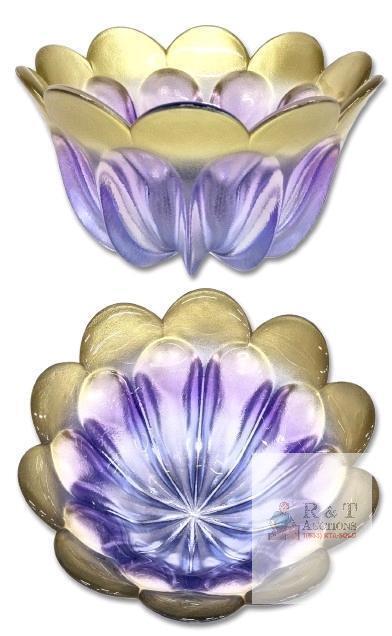 Waltherglas Germany Art Glass Tulip Flower Bowl Medium, Likac & Gold, 8.7"d &times; 5" Tall, No Chips or Cracks