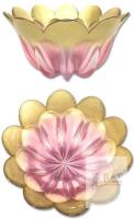Waltherglas Germany Art Glass Tulip Flower Bowl Large, Pink & Gold, 10.25"d &times; 6" Tall, No Chips or Cracks