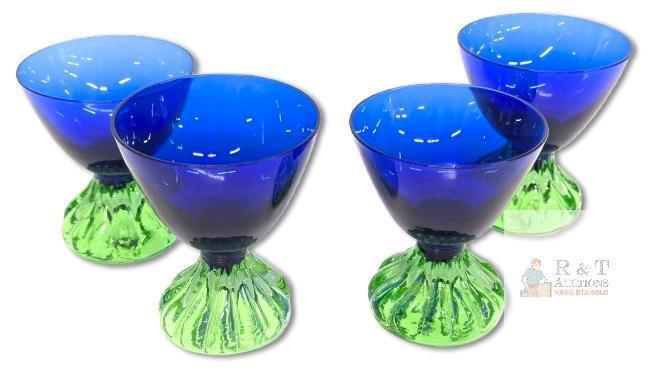 4 Vintage MCM SVENSK Bo Borgstrom Blue Green Swedish Shot Glasses, 2.5", No Chips or Cracks