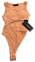 New ALPHALETE Women's Large Monarch Collection Cut Out Bodysuit (Sandstone)