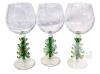 3 Large Handblown Christmas Tree-Stem Wine Glasses, 9" Tall, No Chips or Cracks, Some Rough Spots Can Be Felt On Painted " Ornament " Tips