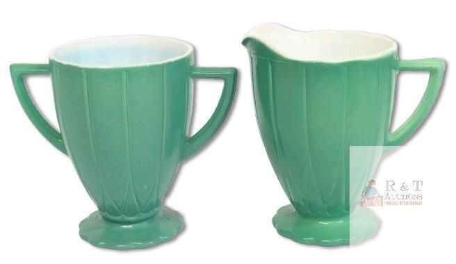 Vintage Art Deco Unsigned Hazel Atlas Open Sugar Bowl & Creamer, Up To 4.4" Tall, No Chips or Cracks
