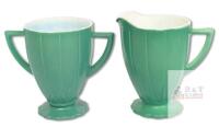Vintage Art Deco Unsigned Hazel Atlas Open Sugar Bowl & Creamer, Up To 4.4" Tall, No Chips or Cracks