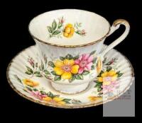 Vintage Paragon Warranted Bone China Pink and Yellow Wild Roses Floral Teacup and Saucer, Rings True, No Chips or Cracks