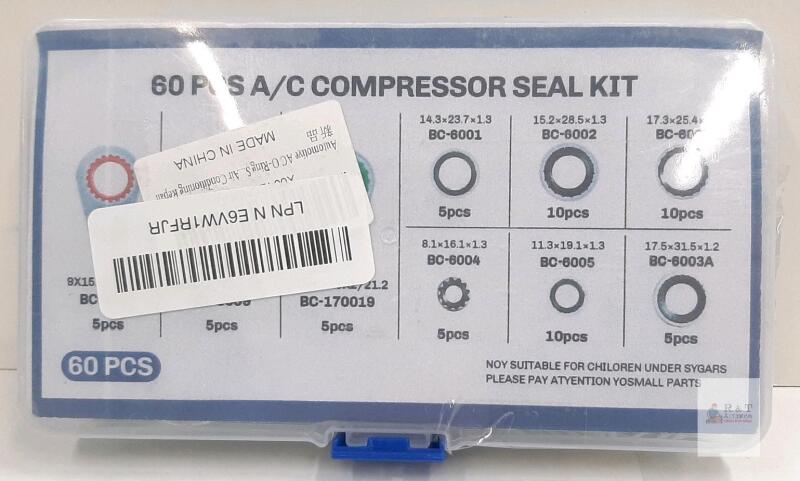 Universal 60PCS Automotive A/C Compressor Seal Kit, Multiple Sizes, Assortment with Case