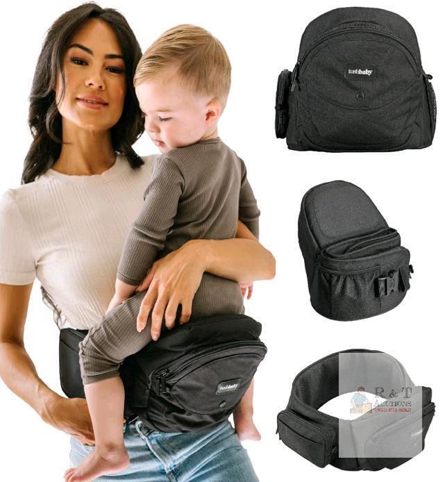 Tushbaby Black Hip Seat Baby Carrier, 4 Positions, 44 lb Capacity, Multiple Storage Pockets