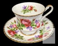 Vintage Paragon Warranted Red Roses And Purple Violets Bone China Tea Cup And Saucer, No Chips or Cracks, Both Ring- Cup Rings Tinny, Extra Colour Spots Noted on Cup