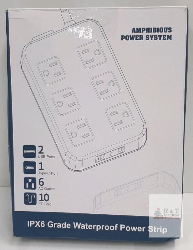 IPX6 Waterproof Power Strip QY02U, 6 AC Outlets, 2 USB, 1 Type-C, 10ft Cord, Overload Protected