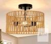 Rattan Ceiling Light Fixture, 12.6" Diameter, 2-Light Semi-Flush Mount, Natural Wicker Shade