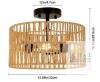 Rattan Ceiling Light Fixture, 12.6" Diameter, 2-Light Semi-Flush Mount, Natural Wicker Shade - 2