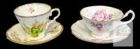 2 Vintage Bone China Tea Cups & Saucers : Queen Anne Pink Roses & Gladstone Pink Yellow Flowers, Rings True, No Chips or Cracks