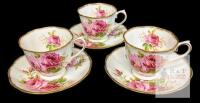 3 Vintage Royal Albert Bone China American Beauty Tea Cups and Saucers, Rings True, No Chips or Cracks