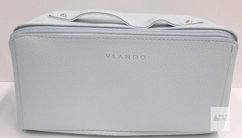 Vlando Travel Ritual Leather Jewelry Organizer, Light Blue, 12 Pouches, Velvet Lining