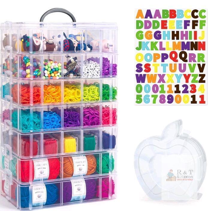 INSCRAFT 7-Layer Stackable Loom Band Organizer Kit with 70 Adjustable Compartments
