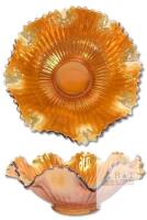 Vintage Orange Iridescent Carnival Glass Unsigned Imperial Decorative Bowl 7.5" Diam No Chips or Cracks