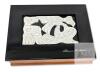 CLARENCE A. WELLS Black Gloss Signed Haida Wooden Keepsake Box with Carved Eagle and Orca, Canadian Aboriginal Artisan, 7.85" &times; 11.2" &times; 2.4" High