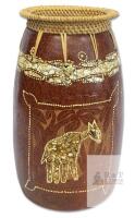 Redware Ceramic Giraffe Design Vase with Wicker Opening - 10.25" No Chips or Cracks