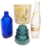 Vintage Pottery & Glass : Hemingway USA #42 Turquoise Glass Insulator, 1956 Sparkling Pepsi Cola Bottle, Genuine Philips Canada Cobalt Blue Medicine Bottle & Robinson Ransbottom USA 1qt High Jar Without Lid (Utensil Holder)