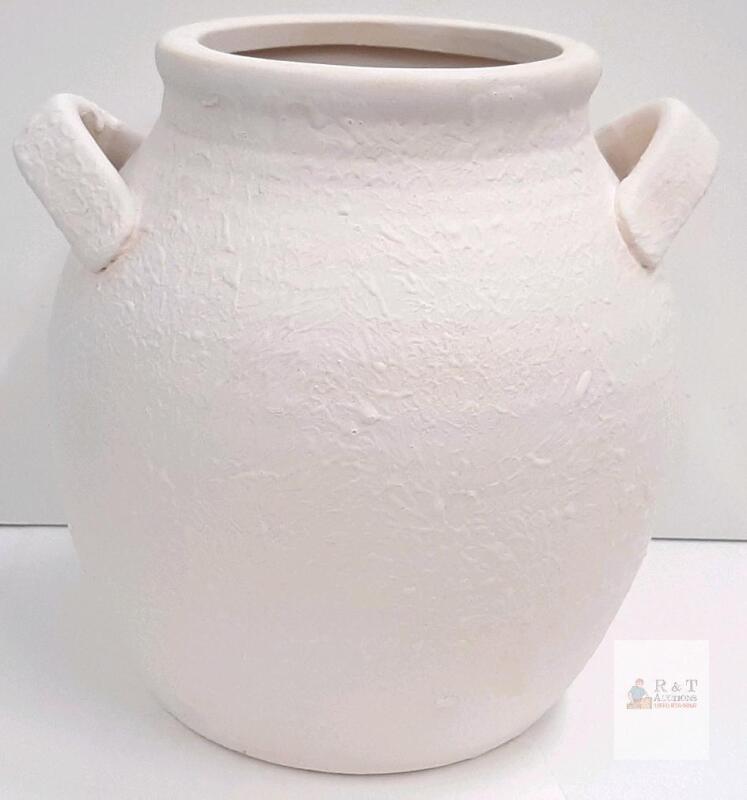 Textured White Ceramic Jar Vase with Dual Handles, Modern, New