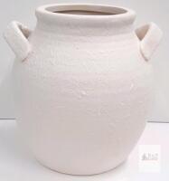 Textured White Ceramic Jar Vase with Dual Handles, Modern, New