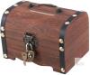 New Wood and Leather Treasure Chest Piggy Bank With Lock & Keys, 14.5 x 10.5 cm
