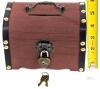 New Wood and Leather Treasure Chest Piggy Bank With Lock & Keys, 14.5 x 10.5 cm - 2