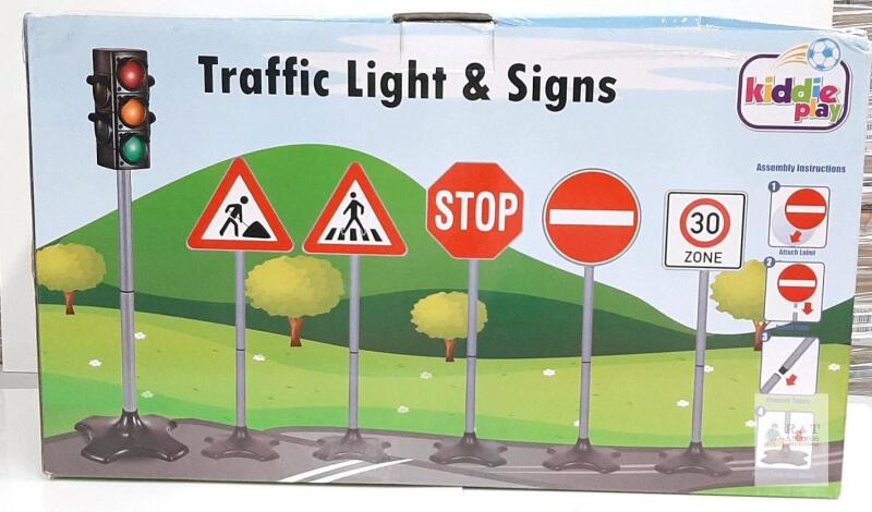 Kiddie Play Traffic Light & Road Sign Set, 6 Pieces, 28&rdquo; Signs, Working Traffic Signal