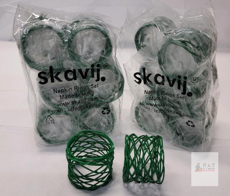NEW Skavij Green Metal Napkin Rings Set, 16 Pieces, Lattice Design, 2" Diameter, Made in India