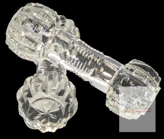 Pair of Vintage Crystal Barbell-Shaped Knife Rests, 3.75" Long Each, Small Chips & Fleabites Present
