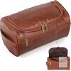 New Makmefre PU Leather Toiletry Storage Bag for Men, Large Volume Cosmetics Storage Bag, Waterproof Business Travel Bath Organizer (Brown)