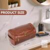 New Makmefre PU Leather Toiletry Storage Bag for Men, Large Volume Cosmetics Storage Bag, Waterproof Business Travel Bath Organizer (Brown) - 2