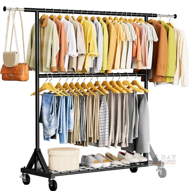 Luxspire Heavy Duty Double Rod Clothes Rack, 600 lb Capacity, Adjustable, 47.6&ndash;67.2"W, Wheels
