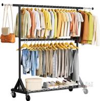 Luxspire Heavy Duty Double Rod Clothes Rack, 600 lb Capacity, Adjustable, 47.6&ndash;67.2"W, Wheels