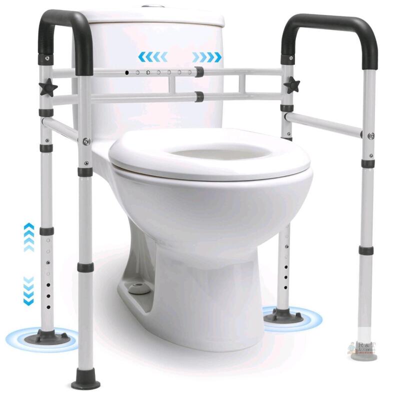 Adjustable Toilet Safety Frame Rail &ndash; Freestanding, Aluminum, Fits Most Toilets, 300 lb Capacity