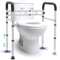Adjustable Toilet Safety Frame Rail &ndash; Freestanding, Aluminum, Fits Most Toilets, 300 lb Capacity